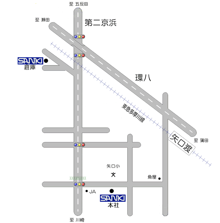 矢口渡駅改札から左に向かい魚屋の角を右に曲がってください。150mほど直進すると左手に見えてきます。